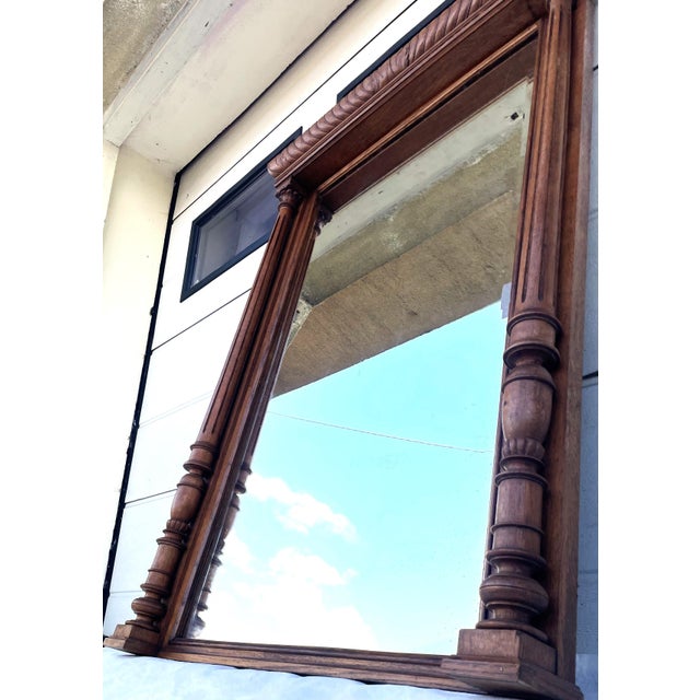 1920s Antique Oak Mirror, 1923 For Sale - Image 5 of 17