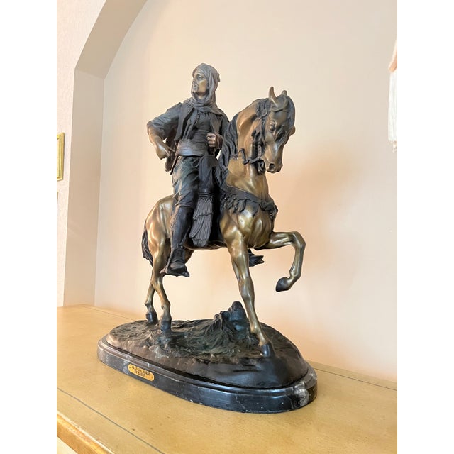 A striking Monumental equestrian bronze figure after Barye — Arab horseman on horseback, one of the sculptor’s most...