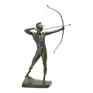 Early 20th Century The Archer Classical Bronze Male Nude Sculpture by Ernst Moritz Geyger For Sale