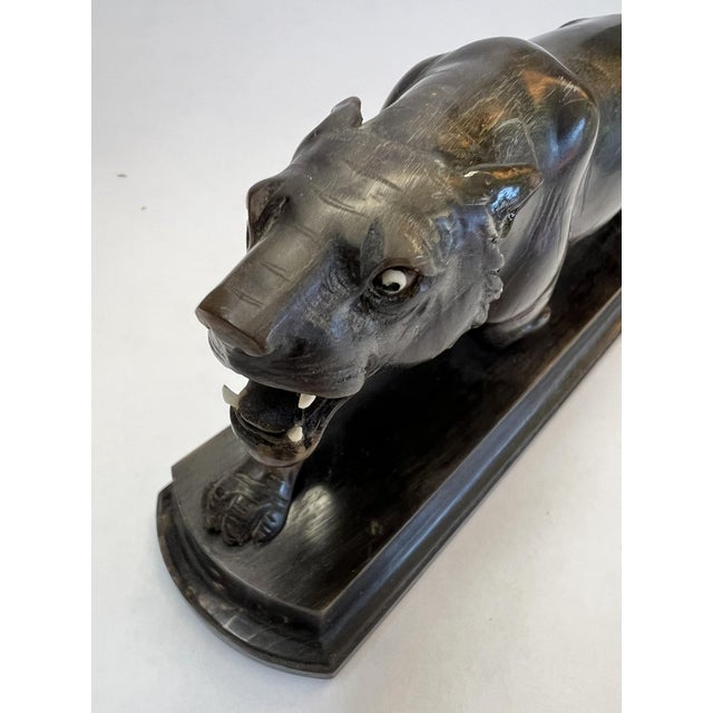 1970s Vintage Horn Carving of a Ferocious Panther For Sale - Image 5 of 10