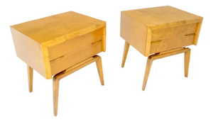 Pair Swedish Edmund Spence 2 Drawer Blond Birch Night Bed Stands Cabinets