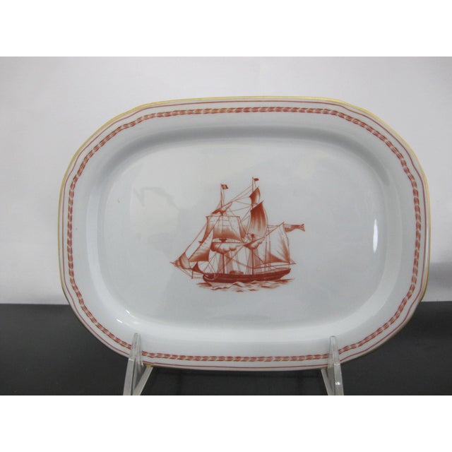 Spode Spode Copeland Red Gold Trim Ships Trade Winds Sauce Gravy Boat W/Underplate For Sale - Image 4 of 14