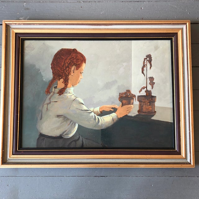 Vintage Original Still Life With Little Girl Painting Framed For Sale In Philadelphia - Image 6 of 6