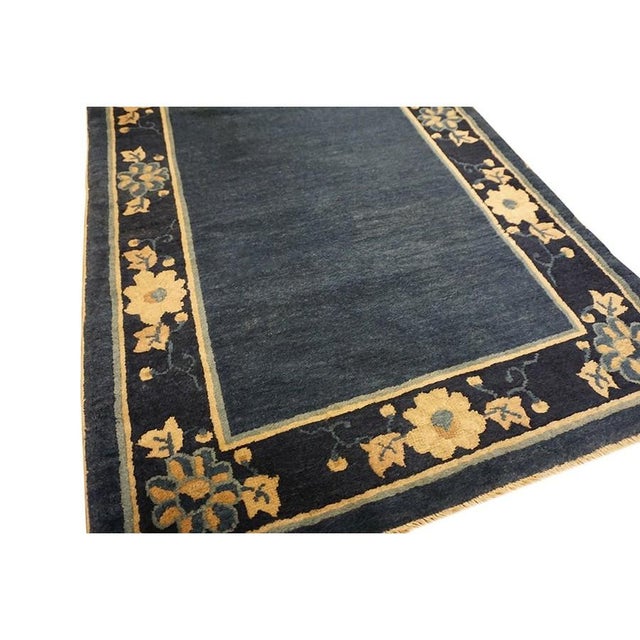 1920s Blue Ground Open Field Floral Antique Chinese Peking Runner Knotted Rug For Sale - Image 10 of 11