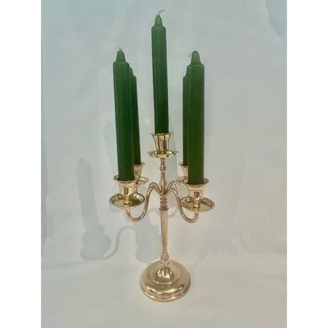 Vintage Georgian Style Brass Five-Light Candelabra, 11.25” For Sale - Image 4 of 9