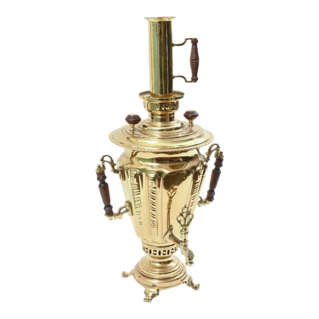 Vintage Solid Brass Hallmarked with Side Handles Samovar For Sale