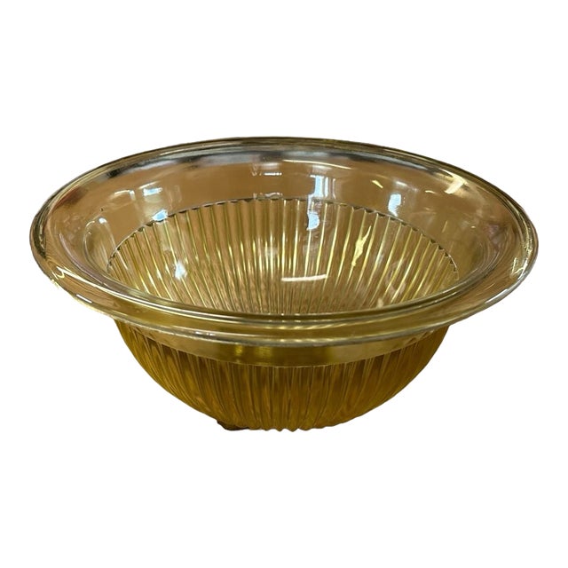 1960s Federal Glass Yellow Ribbed Nesting Baking Mixing Bowl For Sale