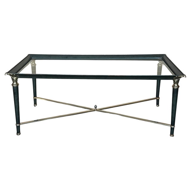 Mid Century Rectangular Coffee Table, Green Iron with Bronze and Brass Details For Sale - Image 15 of 18