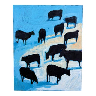 Cows in the Snowlight Original Painting by Joseph Christy For Sale