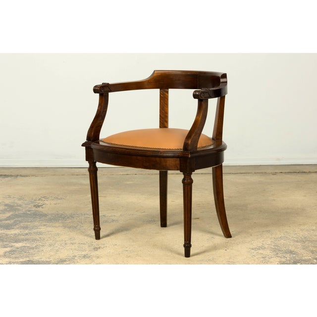 Wood Late 19th Century French Empire Style Mahogany Barrel Back Desk Chair For Sale - Image 7 of 18