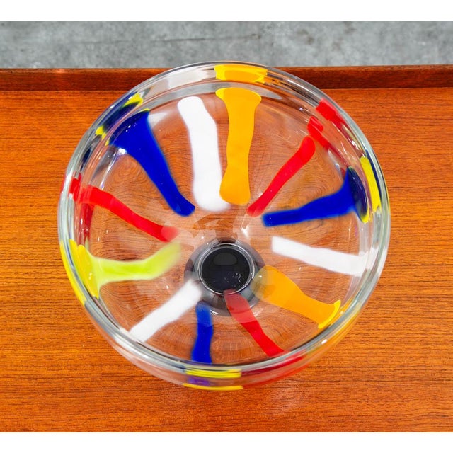 Mid Century Modern Art Glass Bowl Vase Yellow Orange Blue Round Svoboda Karlov For Sale - Image 4 of 12