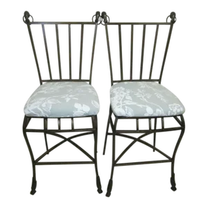 1980s Vintage Metal Bronze Gray Barstool Not Swivel Upholstered Seat Set of 2