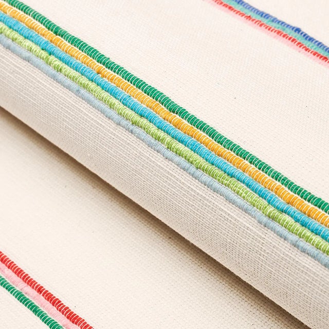 Sample - Schumacher Cambaya Hand Woven Stripe Fabric in Multi For Sale