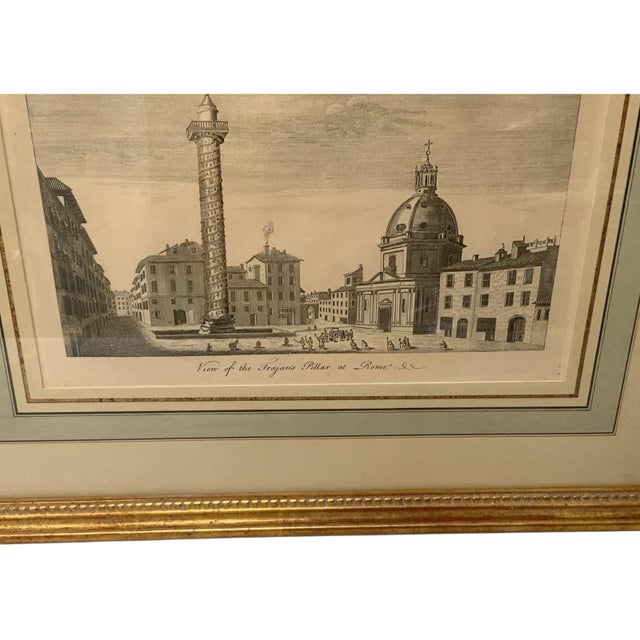 18th C. Antique Copperplate Engraving "View of Trajan's Pillar at Rome" - Framed Folio Print Frame Approx. 19" Wide x 15"...