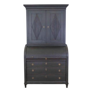 Mid 20th Century Swedish Gustavian Style Roll Top Secretary Cabinet For Sale
