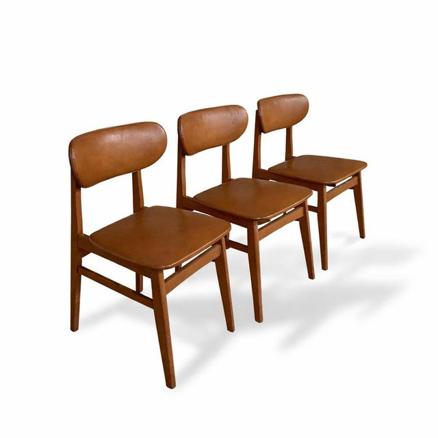 Dining Chairs in Teak and Vinyl, Set of 3 For Sale - Image 9 of 9