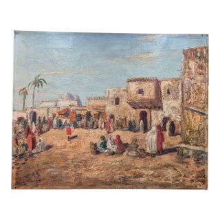 Mid 20th Century Original Orientalist Oil on Canvas Painting of Kairouan, Tunisia by F. Guinart - 20" X 16" For Sale