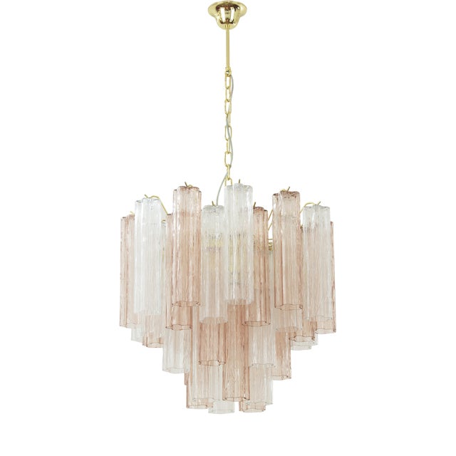 Italian Pink and Clear Glass Suspension Lamp, 1990s For Sale
