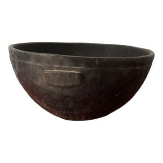 Antique Fulani (Peul) Milk Bowl, Hand-Carved West African Hardwood Vessel, Tribal Folk Art For Sale