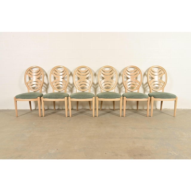 Art Deco Henredon Modern Art Deco Carved Oak Dining Chairs, Set of Six For Sale - Image 3 of 15
