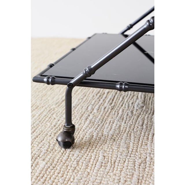Modern Italian Black Faux-Bamboo Rolling Bar Cart For Sale - Image 10 of 13