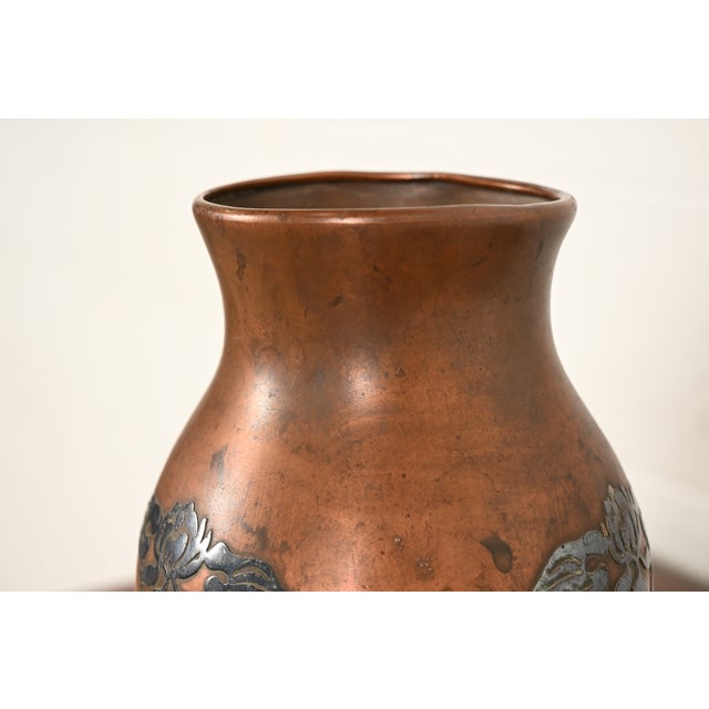 Metal Silver Crest Arts & Crafts Sterling Silver on Bronze Tall Vase For Sale - Image 7 of 16