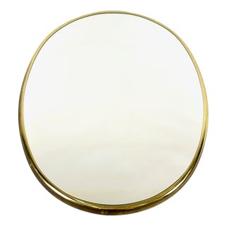 Mid-Century German Brass Eliptical Wall Mirror from Planilux Huwa Spiegel, 1960s For Sale