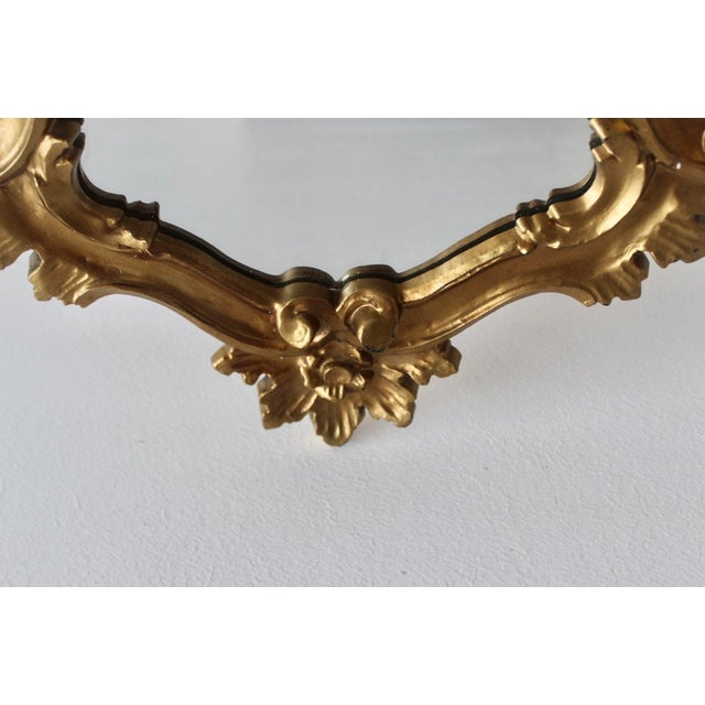 Glass Italian Rococo Giltwood Style Wall Mirror Carved Scrollwork Frame Vintage For Sale - Image 7 of 14