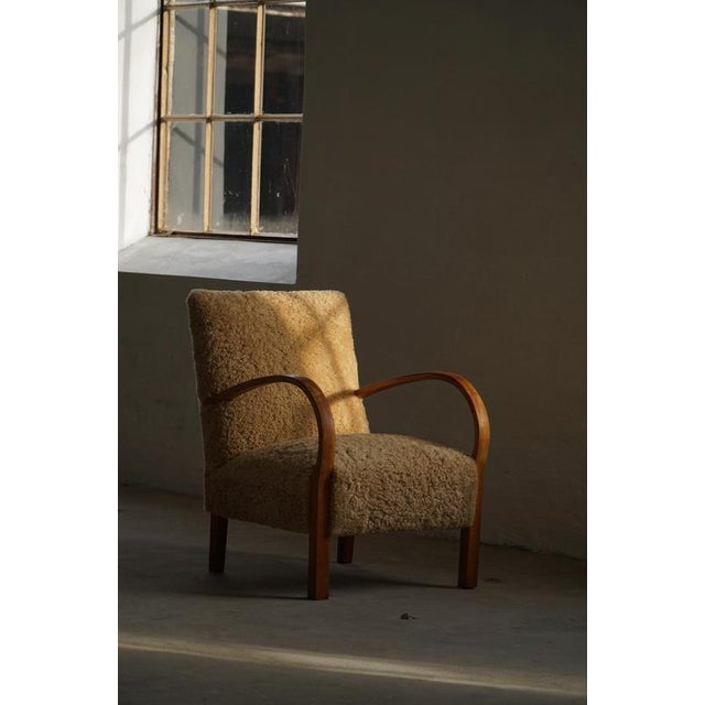 Danish Modern Art Deco Curved Lounge Chairs in Lambswool, 1940s, Set of 2 For Sale - Image 3 of 18