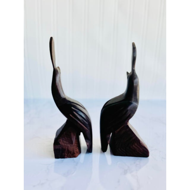 Vintage Hand-Carved Ironwood Crane Sculptures – Desert Hardwood Art (Pair) For Sale - Image 4 of 11
