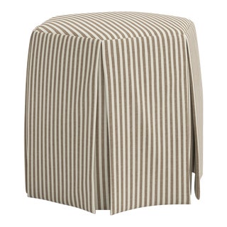 Stoffer Home x Cloth & Company Jesse Ottoman in Jane Stripe Burlap For Sale