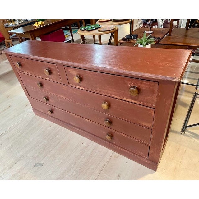 Primitive Storage Chest/Cupboard in Red Paint For Sale - Image 4 of 11
