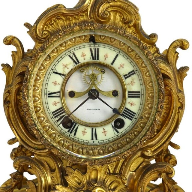 Seth Thomas Clock Company Seth Thomas Louis XIV Style Gilt Bronze Open Escapement Mantle Clock C1900 For Sale - Image 4 of 17