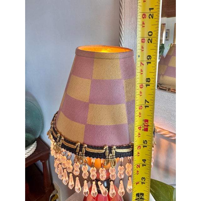 Tracy Porter Stonehouse Farm Goods Hand Painted Wooden Table Lamp With Checked Crystal Lamp Shade For Sale - Image 10 of 11