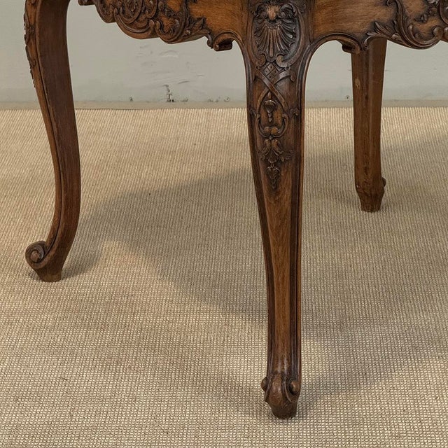 Burnt Umber Antique French Régence Style Carved Oak Sainte Anne Marble End Table For Sale - Image 8 of 18