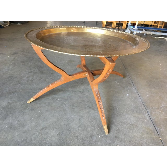 Folding Coffee Table With Brass Charger Tray For Sale In Los Angeles - Image 6 of 7