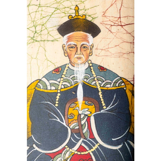 Vintage Chinese Qing-Style Ancestor Portrait Paintings, Framed - Pair For Sale - Image 6 of 18