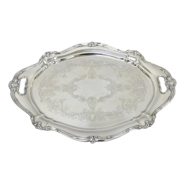 Antique Gorham Silver Plated Victorian Oval Butlers Serving Platter Bar Tray For Sale