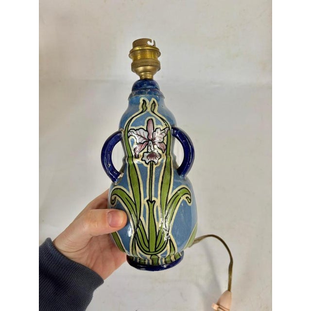 Small Art Nouveau Lamp in Glazed Ceramic, 1970s For Sale - Image 6 of 13