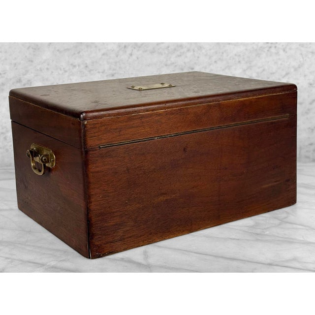 Brown Antique English Benson & Hedges Mahogany Metal Lined Cigar Tobacco Humidor Box For Sale - Image 8 of 15