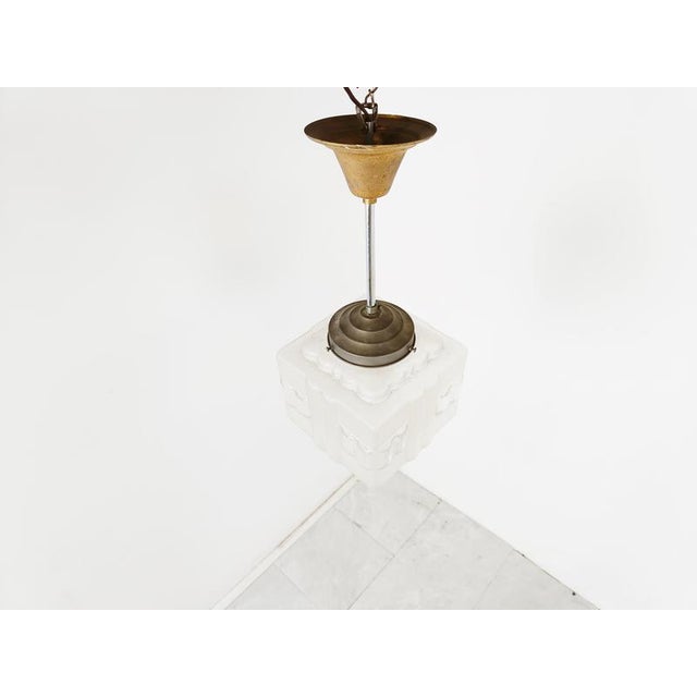 Antique decorated glass Art Deco pendant light. Tested and ready for use with a regular E27 light bulb holder. Brass and...
