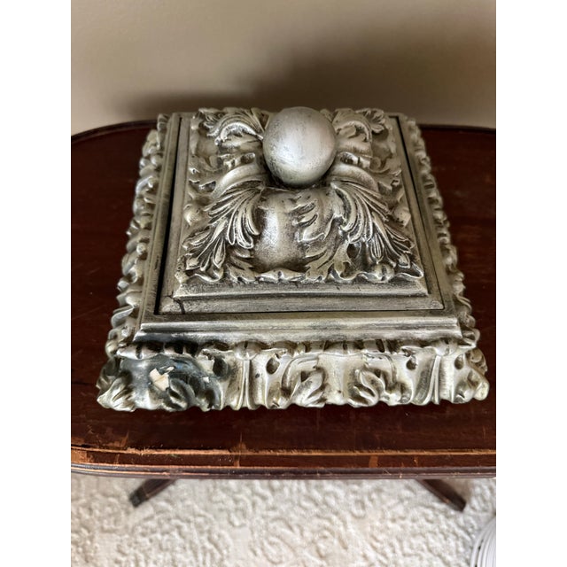 Rococo Ornate Vintage-Style Silver Tone Trinket Box With Hinged Lid For Sale - Image 3 of 3