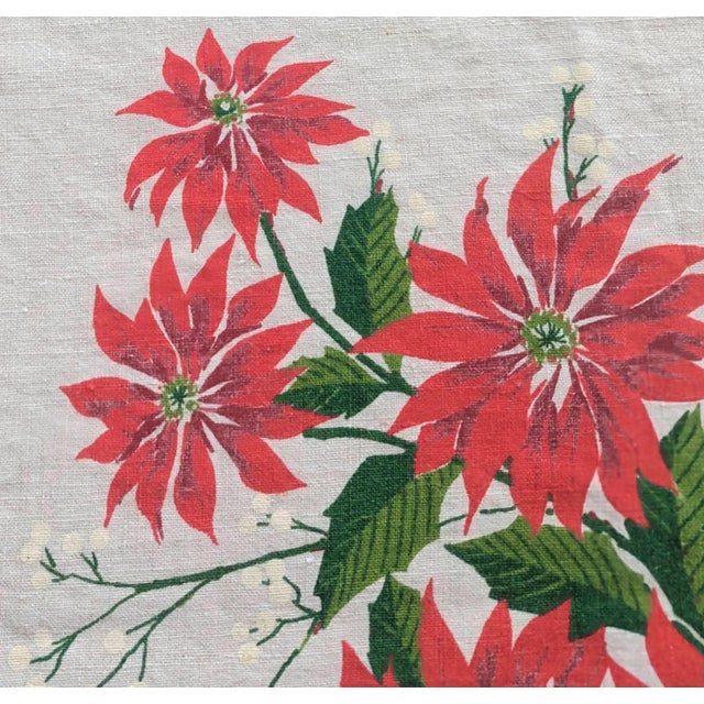 Textile Vintage Square Linen Christmas Tablecloth For Sale - Image 7 of 7