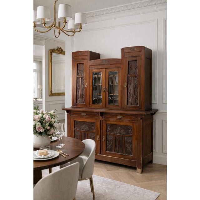 Art Nouveau Italian Buffet Cabinet with Glass Doors, 1905 For Sale - Image 4 of 14