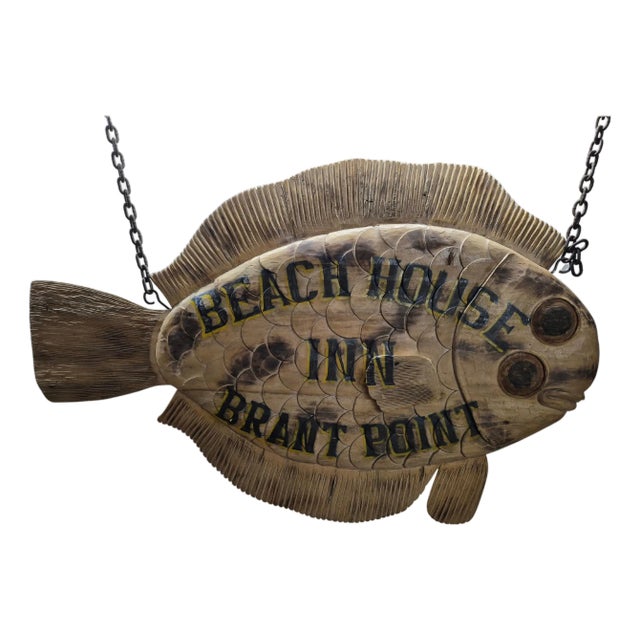 Carved Fish Trade Sign for "Beach House Inn, Brant Point" For Sale