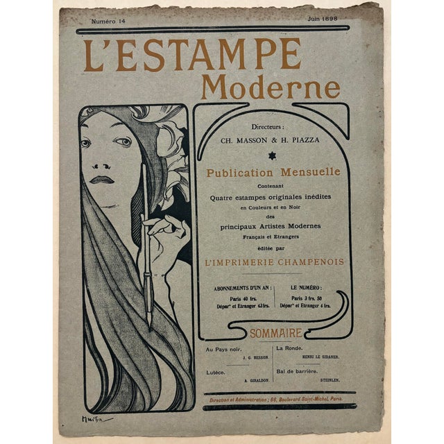 Original lithograph - cover by alphonse mucha (1860-1939) for the issue #14 of l'estampe moderne - june 1898 l'estampe...