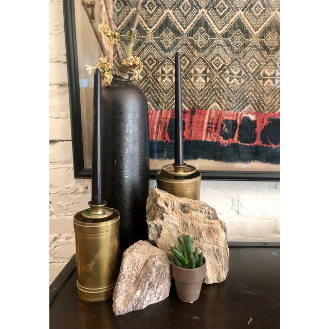 Late 20th Century Brass Candle Holders - a Pair For Sale - Image 4 of 9