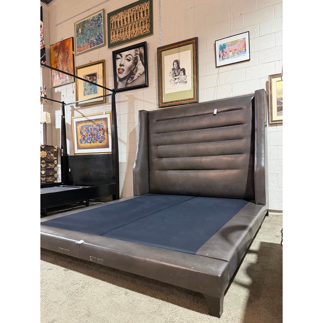 2020s Attribtued to Nathan Anthony Gray, Tufted, "August", Leather Queen Size Bed For Sale - Image 5 of 8
