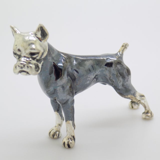 Vintage Italian Handmade Sterling Silver 925 Boxer Dog Figurine Large Solid Figurine Miniature Sculpture For Sale - Image 4 of 10