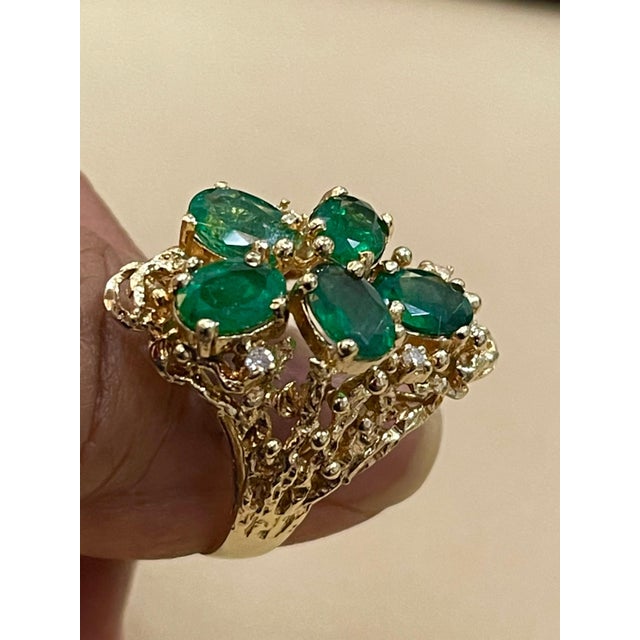 4 Ct Natural Emerald, Five Oval Stone and Diamond Ring 14 Karat Yellow Gold For Sale - Image 18 of 18